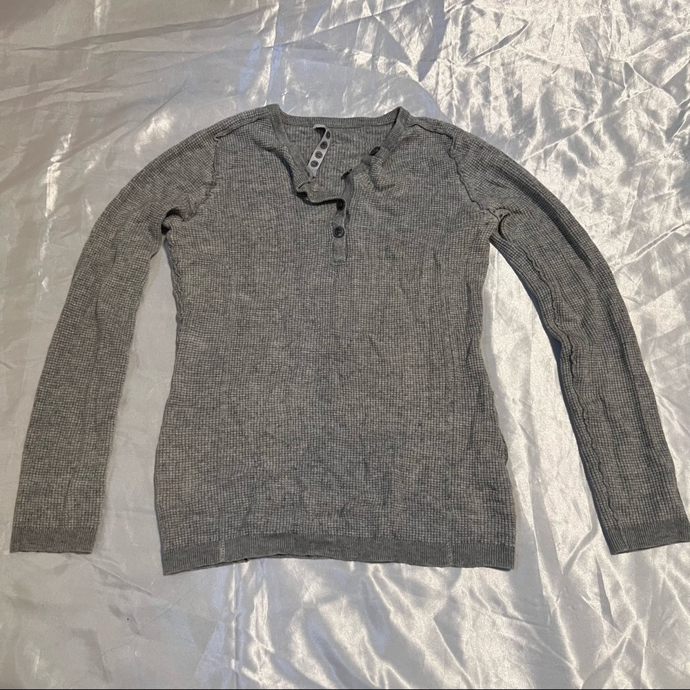 grey henley style long sleeve shirt